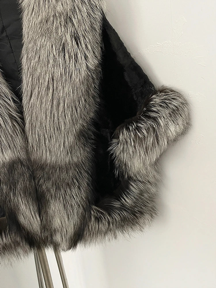 OFTBUY New Winter Thickened Warm Clothes Women Natural Mink Fur Cape Coat Female Real Fox Fur Sleeveless Shawl Jacket Outerwear