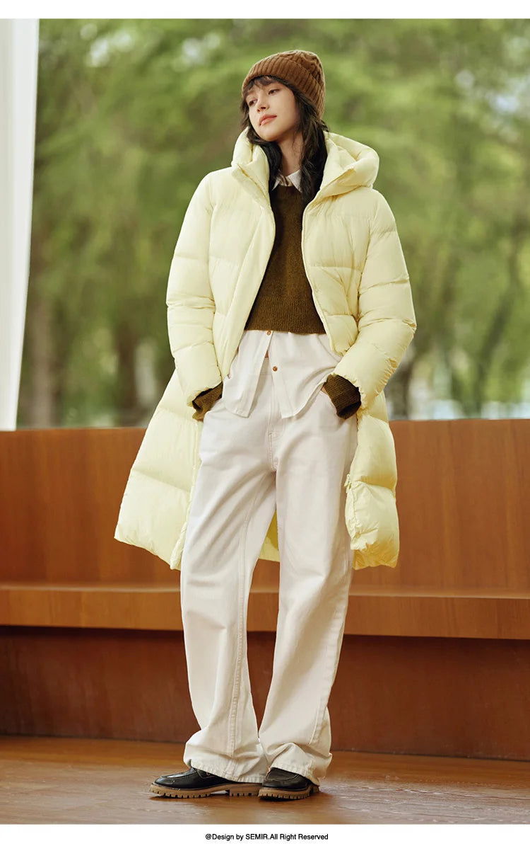 Semir Down Jacket Women Winter Long 90% Duck Down Waterproof Oil-proof Stain-proof 2025 New Solid Hooded winter woman clothes