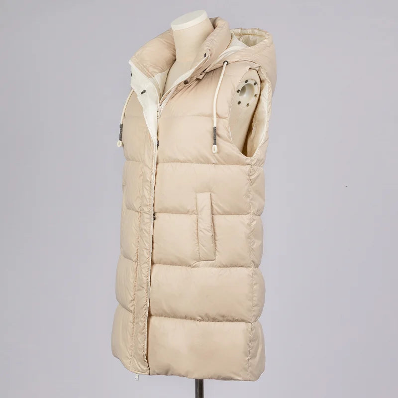 CA-39 In Stock Hooded Zip Covered Button Sleeveless Clothes White Duck Down Puffer Jacket Vest Down Vest Puffer Vest