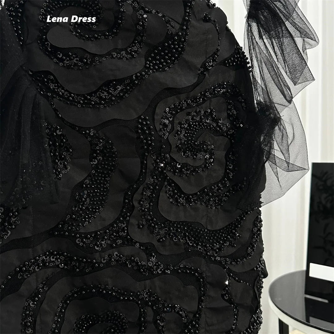 Lena Women Evening Dresses for Special Occasions Black Custom Made Evening Luxury Dress 2025 V-neck Long Sleeves Prom Clothes