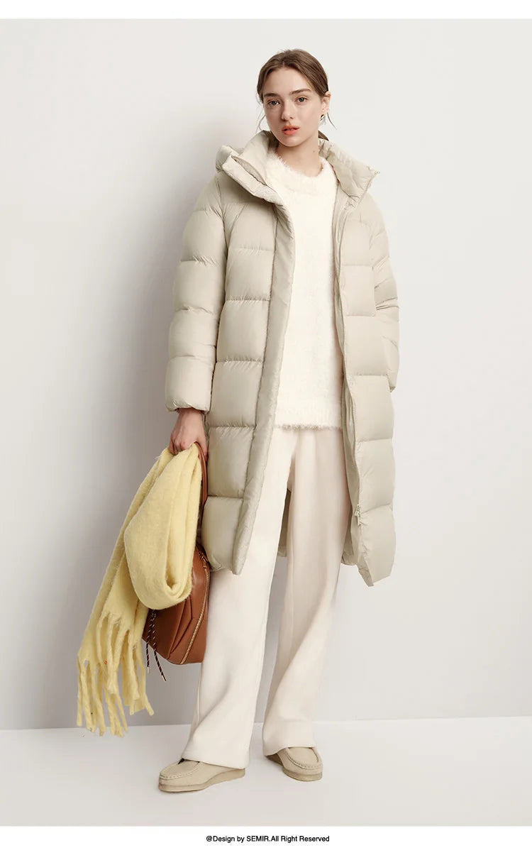 Semir Down Jacket Women Winter Long 90% Duck Down Waterproof Oil-proof Stain-proof 2025 New Solid Hooded winter woman clothes