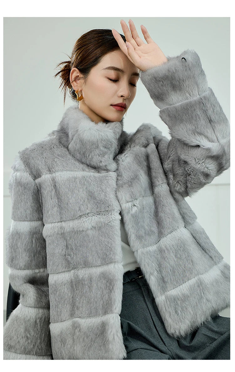 2025 Women's 100% Natural Rabbit Fur Jacket – Elegant and Warm Luxury Winter Outerwear