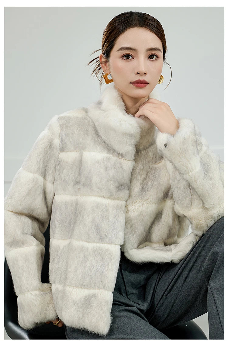 2025 Women's 100% Natural Rabbit Fur Jacket – Elegant and Warm Luxury Winter Outerwear