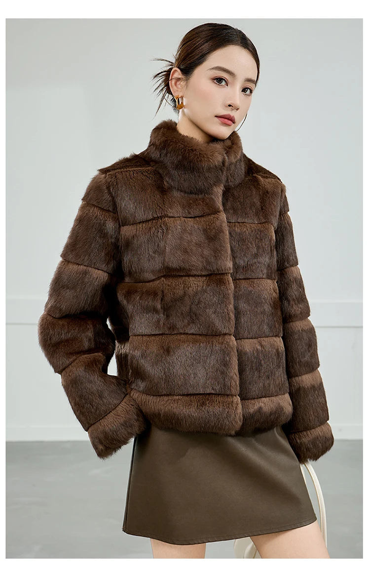 2025 Women's 100% Natural Rabbit Fur Jacket – Elegant and Warm Luxury Winter Outerwear