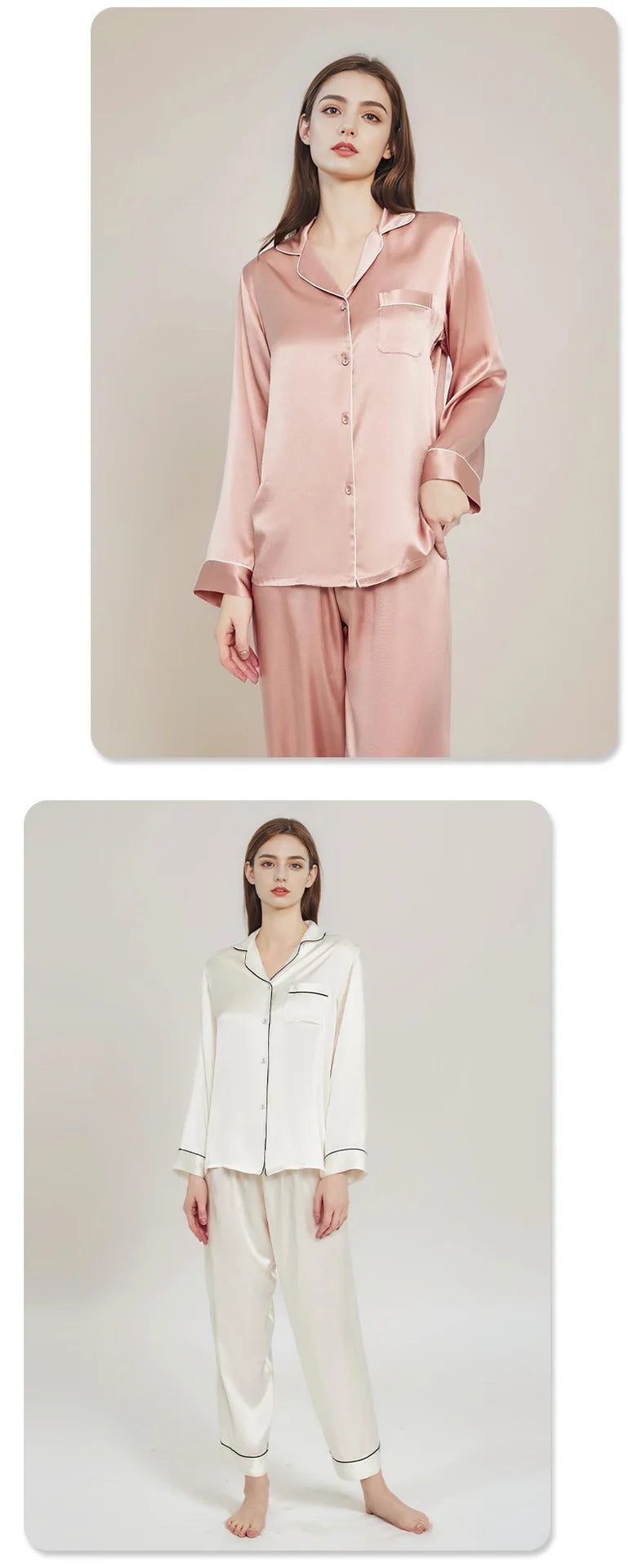 Summer New Real Silk Pajamas Women's Long-sleeved Trousers 100% Mulberry Silk Cool Home Clothes Suit 2 PCS Solid Color Sleepwear