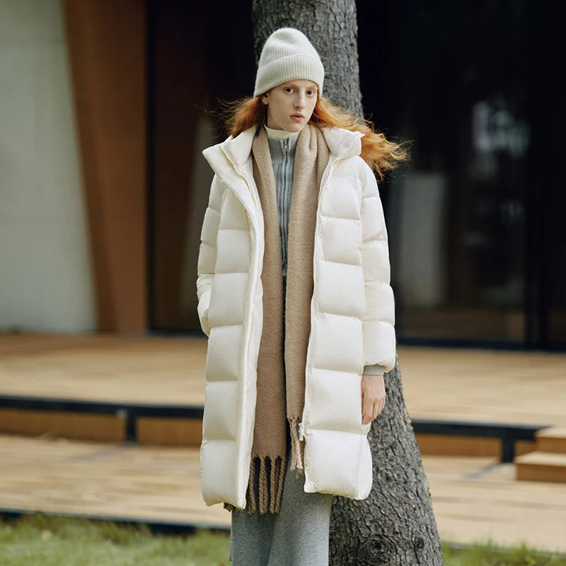 Semir Down Jacket Women Winter Long 90% Duck Down Waterproof Oil-proof Stain-proof 2025 New Solid Hooded winter woman clothes