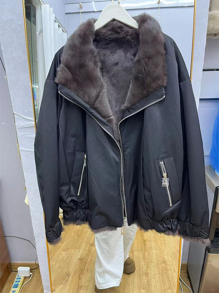 Women's Winter Jacket 2025 New Hot Natural Real Rabbit Fur Parka Coat Luxury Female With Warm Outerwears Fashion Trend Clothes