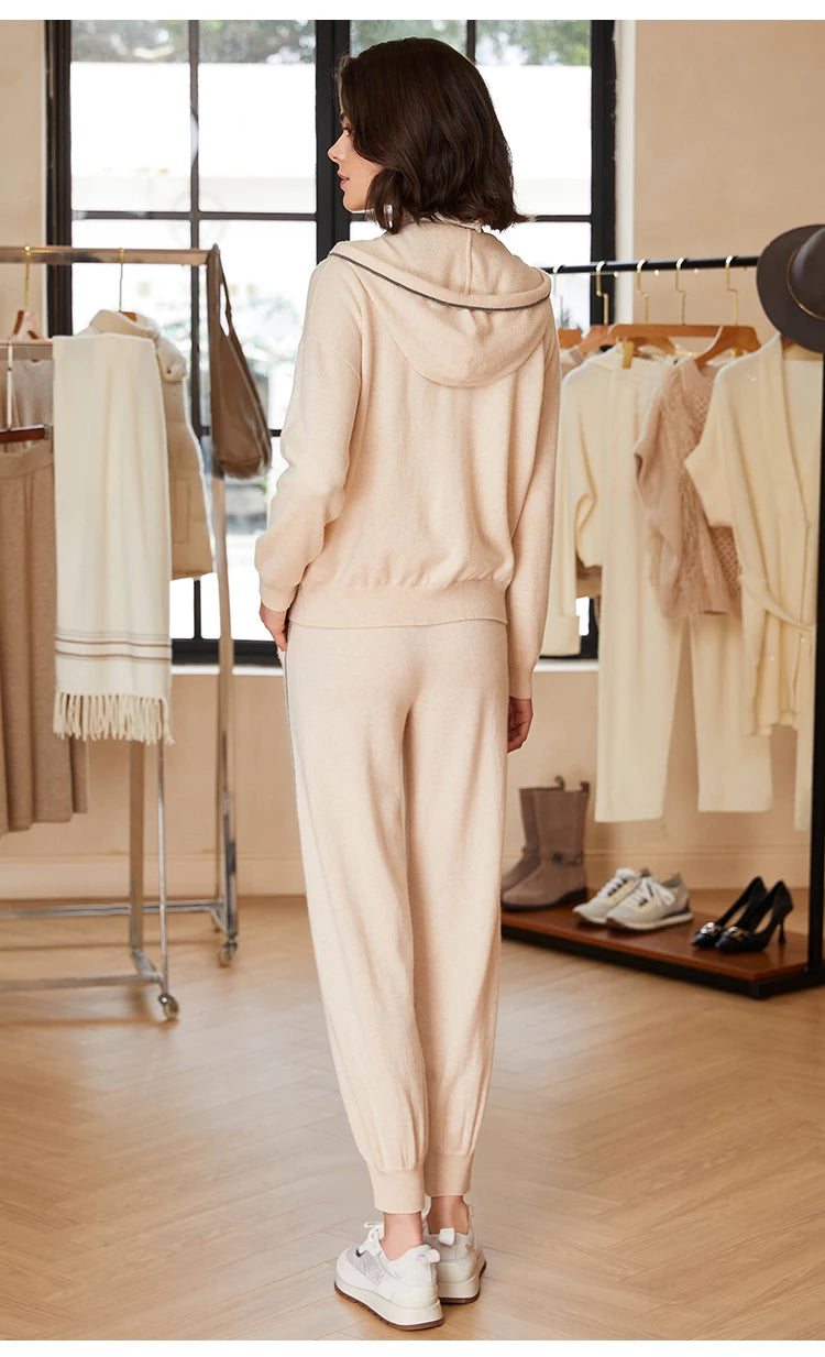 BC-210 Luxury Clothes Elastic Waist Solid Color Casual 100% Cashmere Trousers For Women  Women's Pants & Trousers