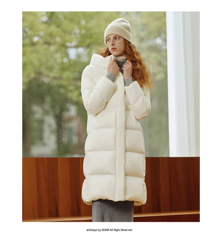 Semir Down Jacket Women Winter Long 90% Duck Down Waterproof Oil-proof Stain-proof 2025 New Solid Hooded winter woman clothes