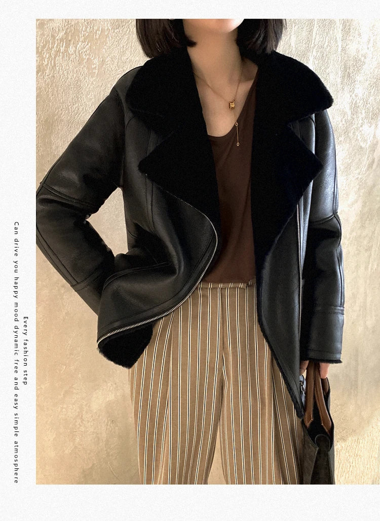 Natural Merino Sheepskin Wool Double Faced Fur Coat Women Motorcycle Leather Jacket Winter Clothes Woman 2024 дубленка женская