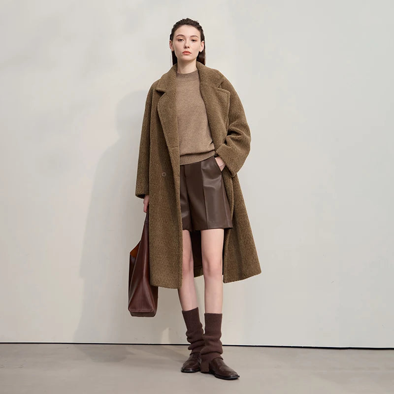 Amii 2025 Winter Minimalist Double-Breasted Women's Fur Coat – Loose, Warm & Elegant Long Jacket