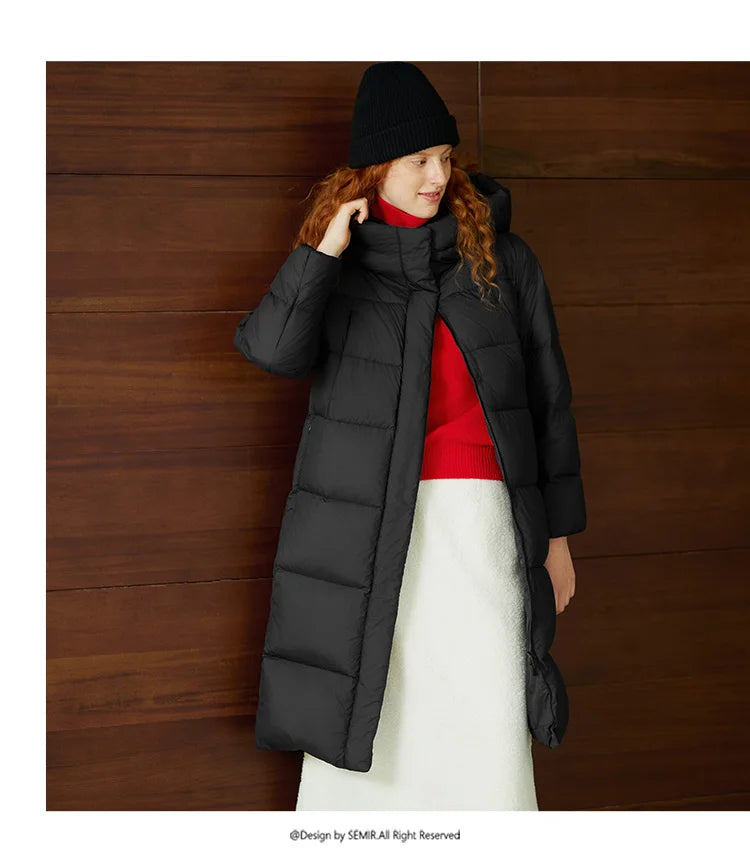Semir Down Jacket Women Winter Long 90% Duck Down Waterproof Oil-proof Stain-proof 2025 New Solid Hooded winter woman clothes