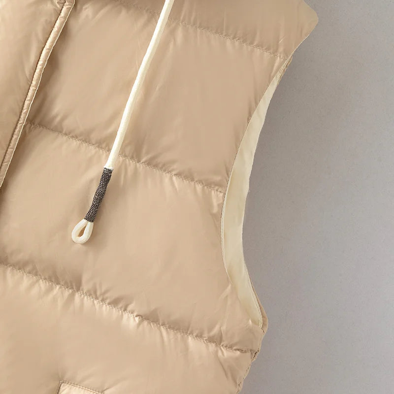CA-39 In Stock Hooded Zip Covered Button Sleeveless Clothes White Duck Down Puffer Jacket Vest Down Vest Puffer Vest