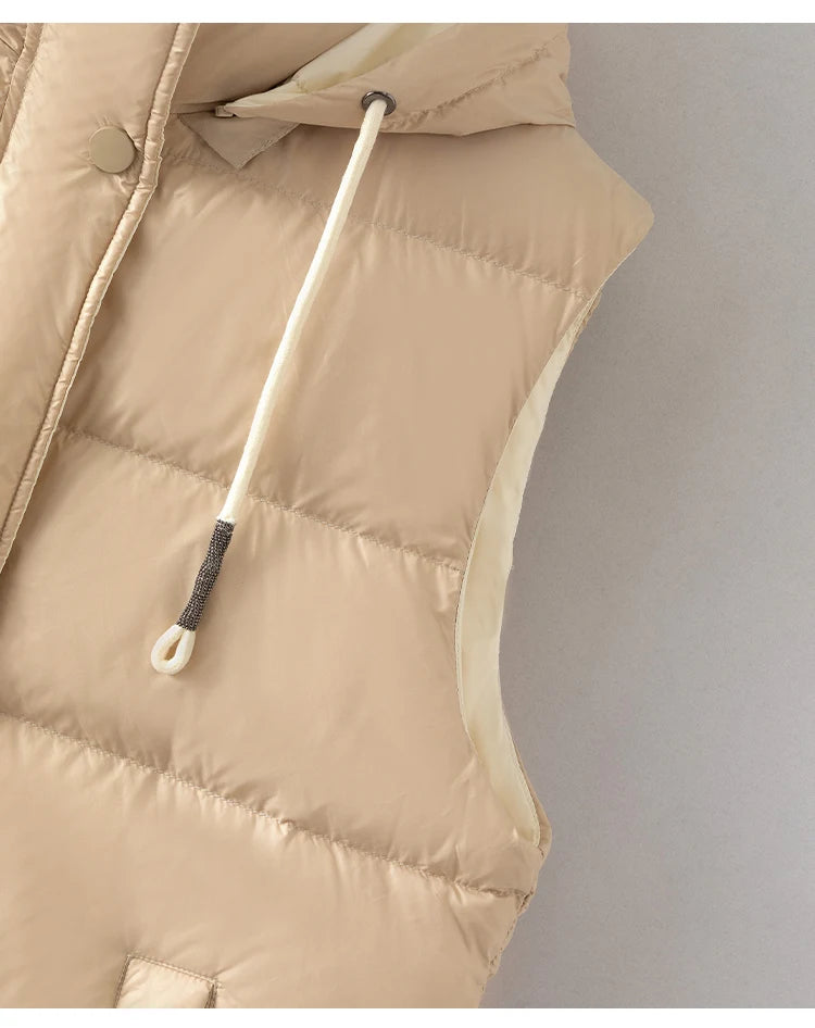 CA-39 In Stock Hooded Zip Covered Button Sleeveless Clothes White Duck Down Puffer Jacket Vest Down Vest Puffer Vest