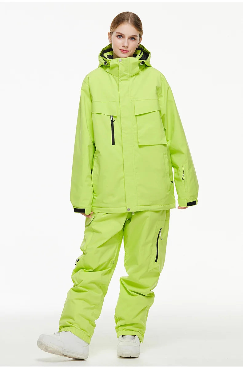 New Men Women Snow Clothes Snowboarding Suit Winter Windproof Waterproof Warm Ski Suit for Couple Jacket Pants Set Multi Color