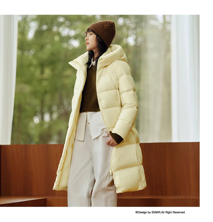 Semir Down Jacket Women Winter Long 90% Duck Down Waterproof Oil-proof Stain-proof 2025 New Solid Hooded winter woman clothes