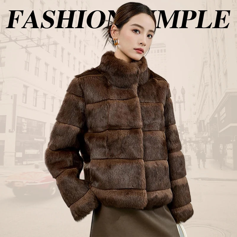 2025 Women's 100% Natural Rabbit Fur Jacket – Elegant and Warm Luxury Winter Outerwear
