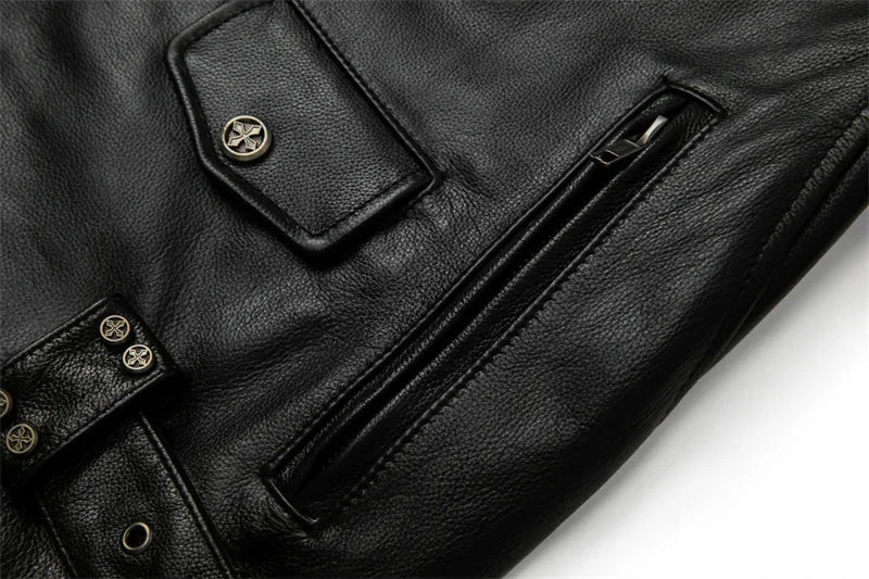 Real Cowhide Leather Jacket Men Leather Coat Motor Biker Clothing Riding Clothes Autumn Men Fashion Motorcycle Leather Jacket