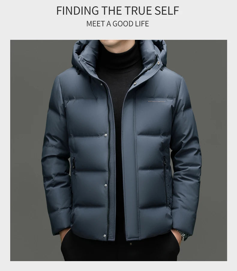 Real 85% Goose Down Jacket Men 2025 Winter Warm Puffer Coat Luxury Hood Thermal Outdoor Jacket Goose Down Parkas Zipper Clothes