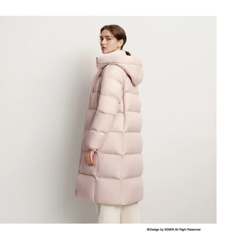 Semir Down Jacket Women Winter Long 90% Duck Down Waterproof Oil-proof Stain-proof 2025 New Solid Hooded winter woman clothes