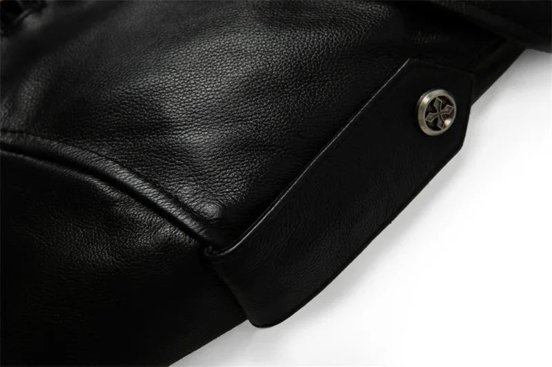 Real Cowhide Leather Jacket Men Leather Coat Motor Biker Clothing Riding Clothes Autumn Men Fashion Motorcycle Leather Jacket