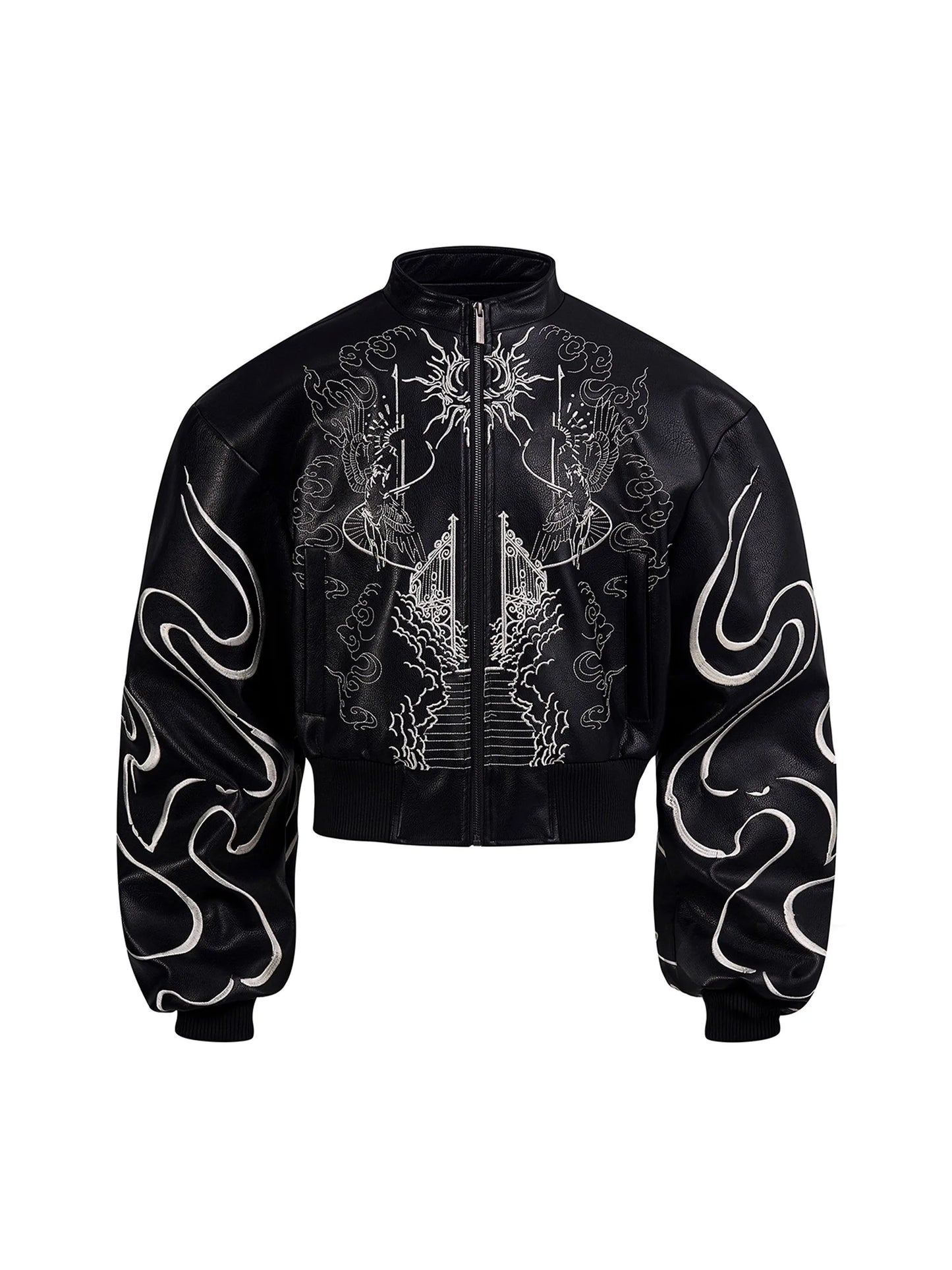 Mauroicardi Autumn Short Colorful Embroidery Pu Leather Racer Jacket Men Zipper Luxury Designer Emo Punk Style Clothes 2025
