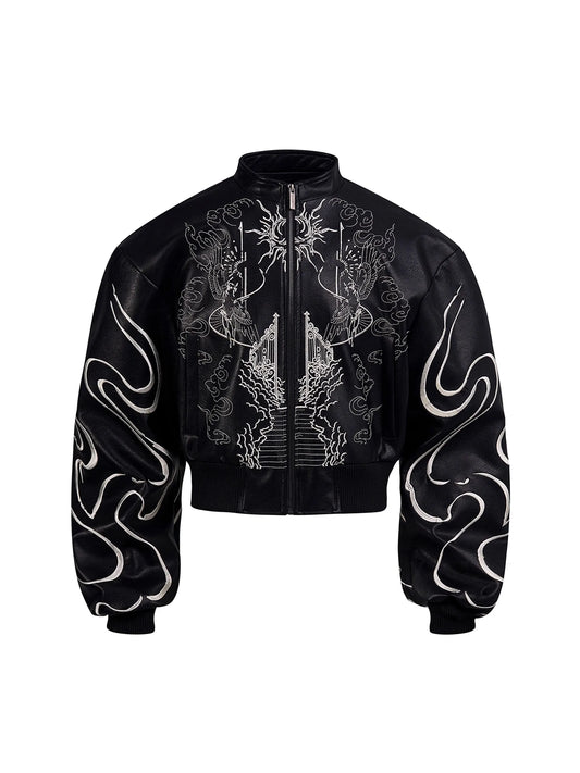 Mauroicardi Autumn Short Colorful Embroidery Pu Leather Racer Jacket Men Zipper Luxury Designer Emo Punk Style Clothes 2025