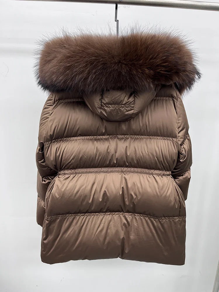 2025 New Fashion Winter Goose Down Jacket Natural Fox Raccoon Fur Collar Parkas Luxury Warm Puffer Jackets Clothing Women