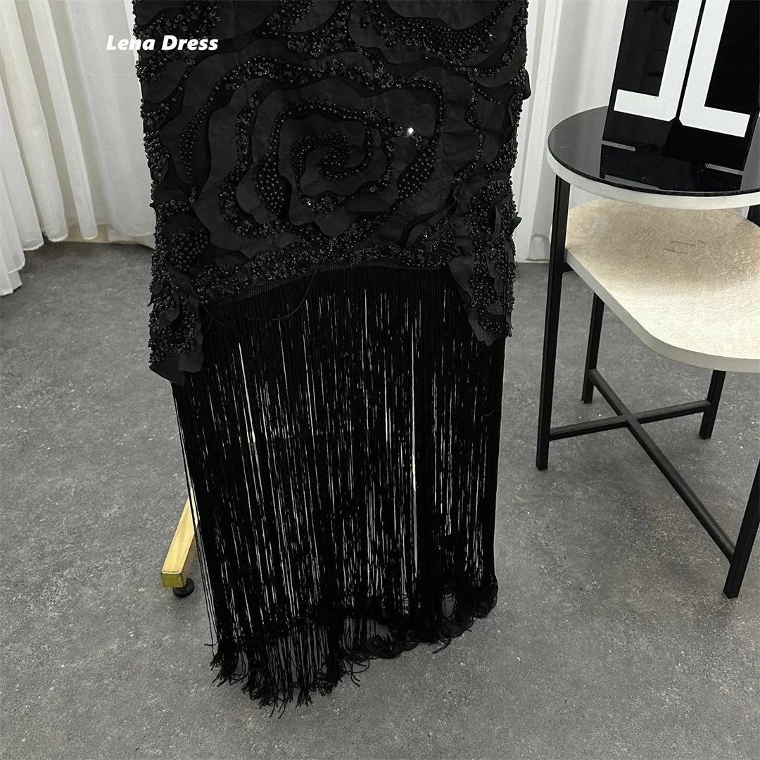 Lena Women Evening Dresses for Special Occasions Black Custom Made Evening Luxury Dress 2025 V-neck Long Sleeves Prom Clothes