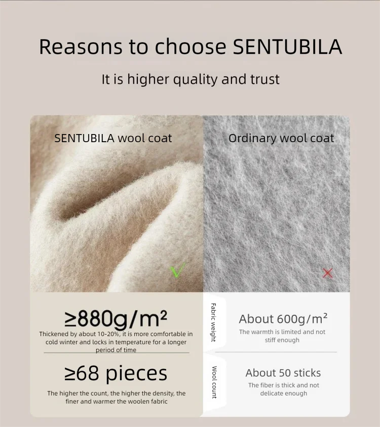 SENTUBILA Women's 100% Wool Long Coat Winter 2025 Classic Elegant Commuter Style Double-Faced Overcoat Ladies Clothes W54OA8780
