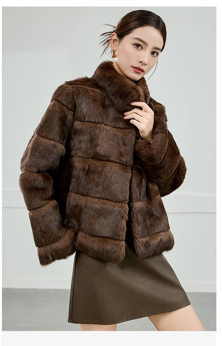 2025 Women's 100% Natural Rabbit Fur Jacket – Elegant and Warm Luxury Winter Outerwear
