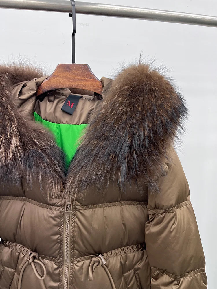 2025 New Fashion Winter Goose Down Jacket Natural Fox Raccoon Fur Collar Parkas Luxury Warm Puffer Jackets Clothing Women