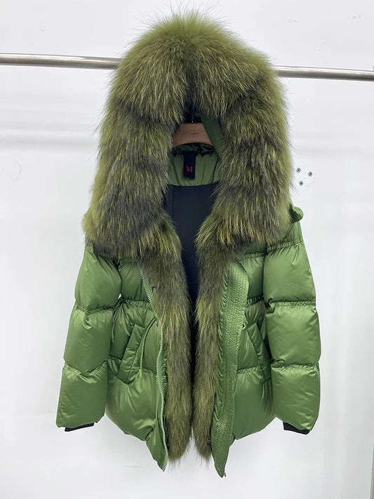 2025 New Fashion Winter Goose Down Jacket Natural Fox Raccoon Fur Collar Parkas Luxury Warm Puffer Jackets Clothing Women