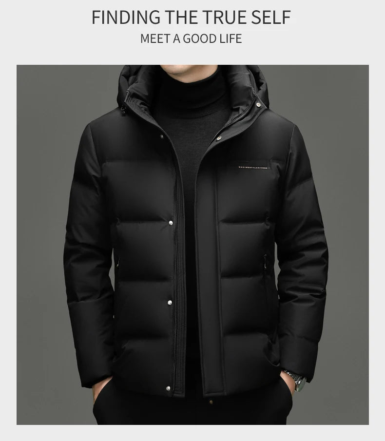 Real 85% Goose Down Jacket Men 2025 Winter Warm Puffer Coat Luxury Hood Thermal Outdoor Jacket Goose Down Parkas Zipper Clothes