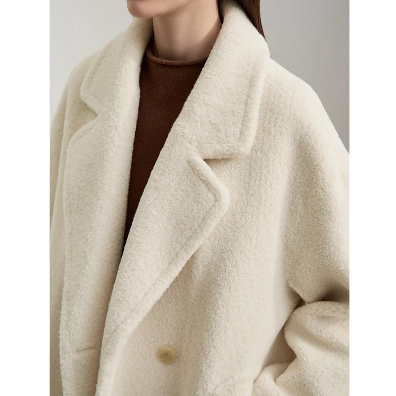 Amii 2025 Winter Minimalist Double-Breasted Women's Fur Coat – Loose, Warm & Elegant Long Jacket