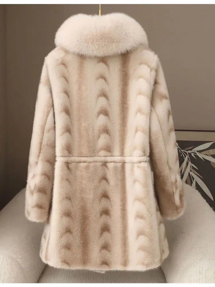 Faux Fur Coat for Women,Covered Button Jacket,Adjustable Waist,High Quality,Turn-down Collar Overcoat,Female Clothes,New,Winter