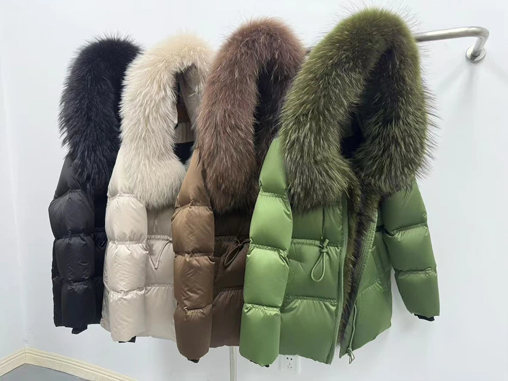 2025 New Fashion Winter Goose Down Jacket Natural Fox Raccoon Fur Collar Parkas Luxury Warm Puffer Jackets Clothing Women