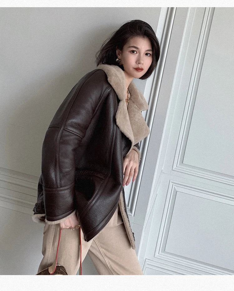 Natural Merino Sheepskin Wool Double Faced Fur Coat Women Motorcycle Leather Jacket Winter Clothes Woman 2024 дубленка женская
