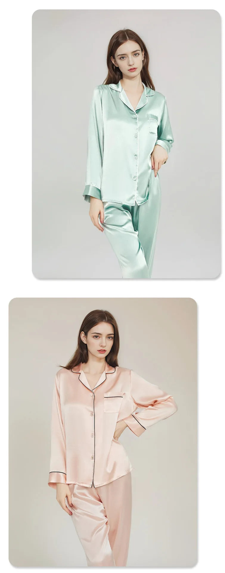 Summer New Real Silk Pajamas Women's Long-sleeved Trousers 100% Mulberry Silk Cool Home Clothes Suit 2 PCS Solid Color Sleepwear